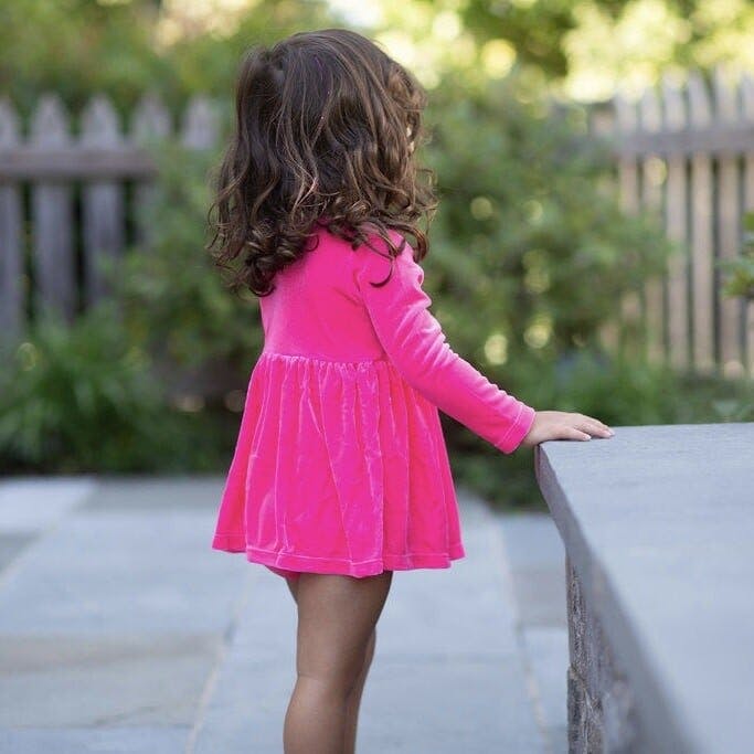 Long Sleeve Bubble Romper in Hot Pink Velvet