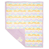 Cozy Switch Blanket – Reversible Sherpa & Mink Fleece Blanket with Embroidered Appliqué, Happy Daisy Stripes