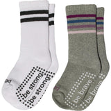 Girls 2 Pack Grip Crew Socks 2T-4T (Haven)