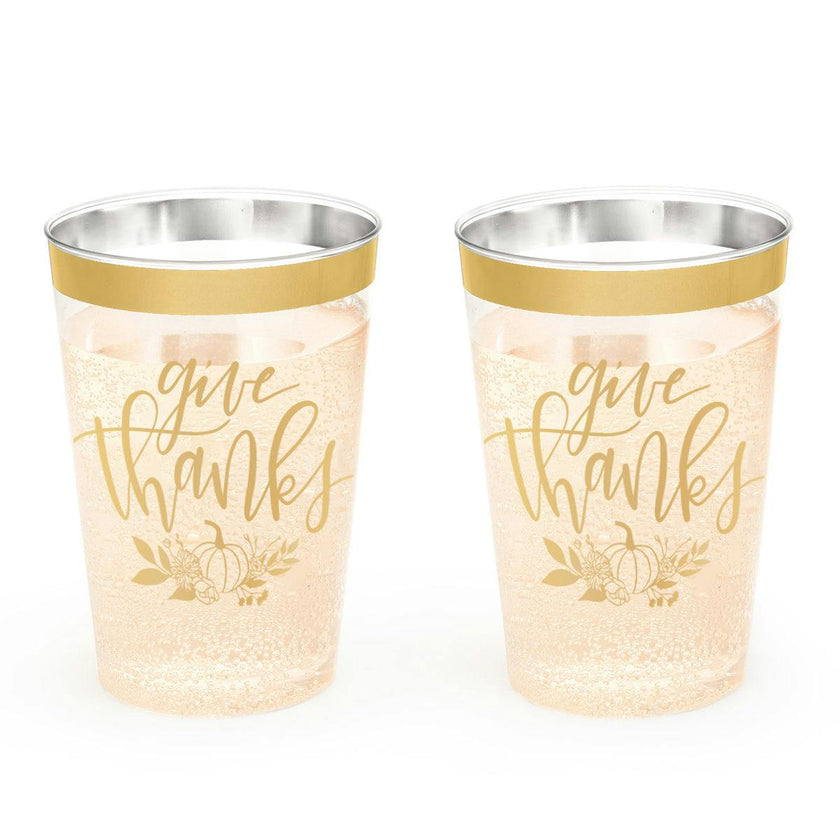 Give Thanks Cups - 30 gold foil plastic cups