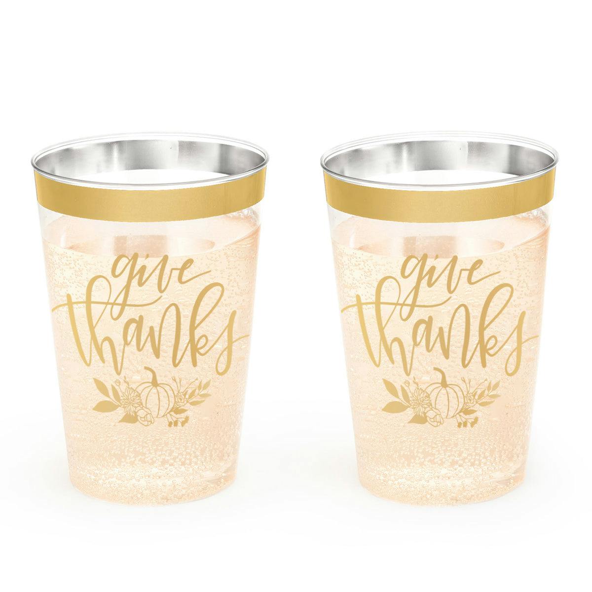 Give Thanks Cups - 30 gold foil plastic cups