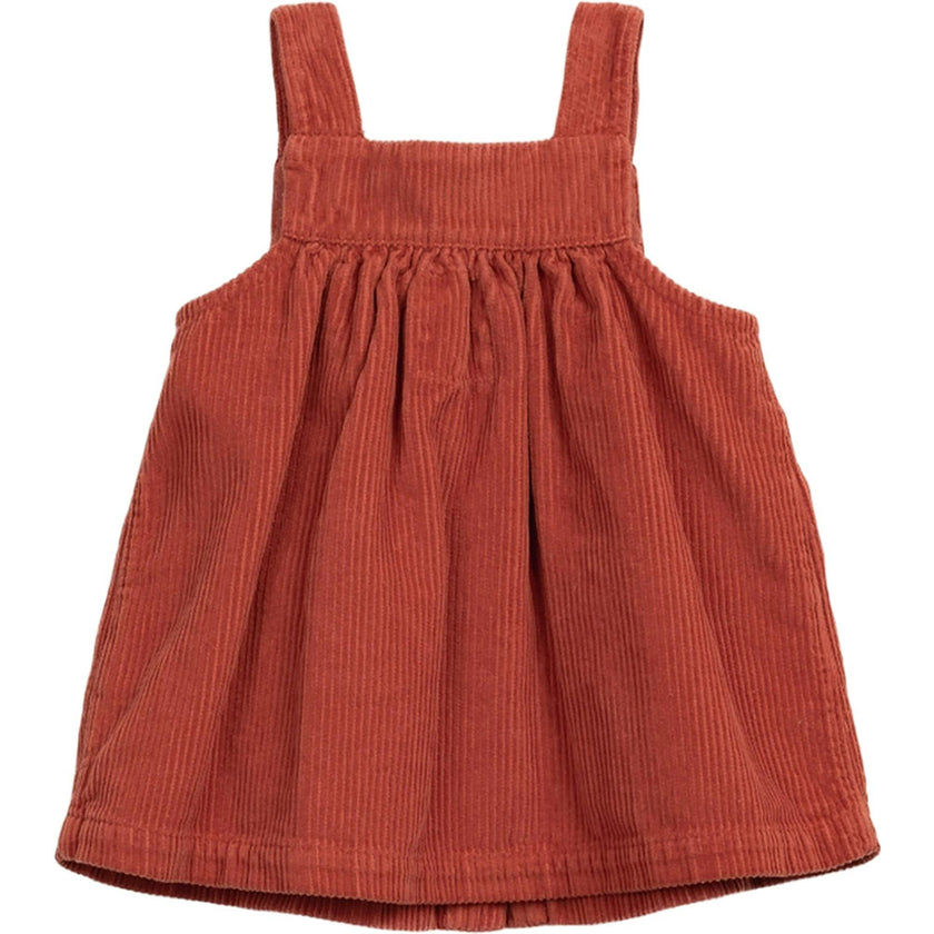 Corduroy Square Neck Strap Shoulder Coconut Button-Down Pocket Dress