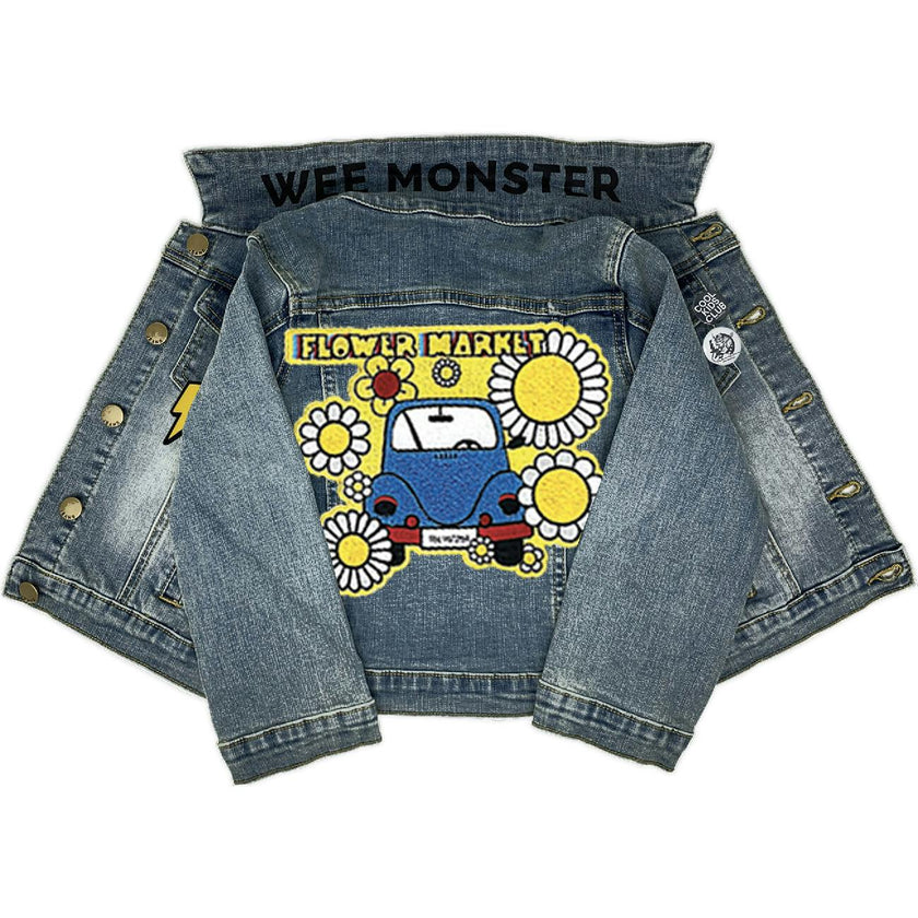 Flower Market Black Denim Jacket - Unisex for Boys and Girls
