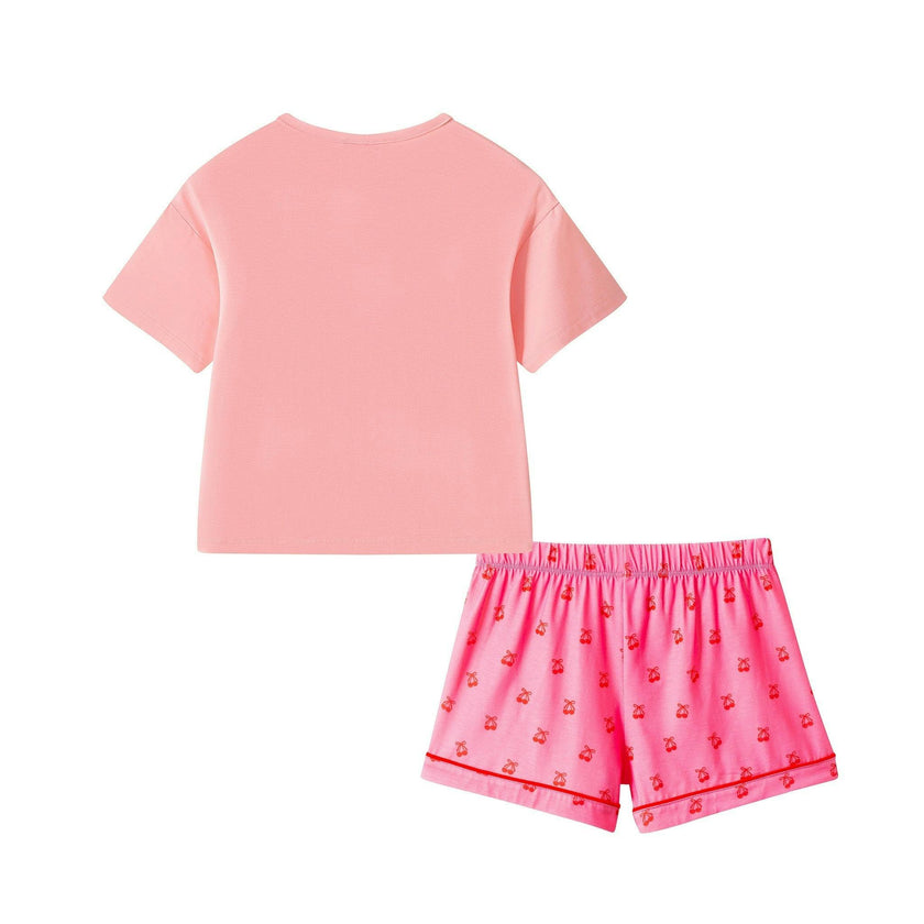 Short Sleeve Pink Pajama Set | Cherry Heart