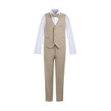 Beige Serge Formal Vest & Bow Tie Suit Set