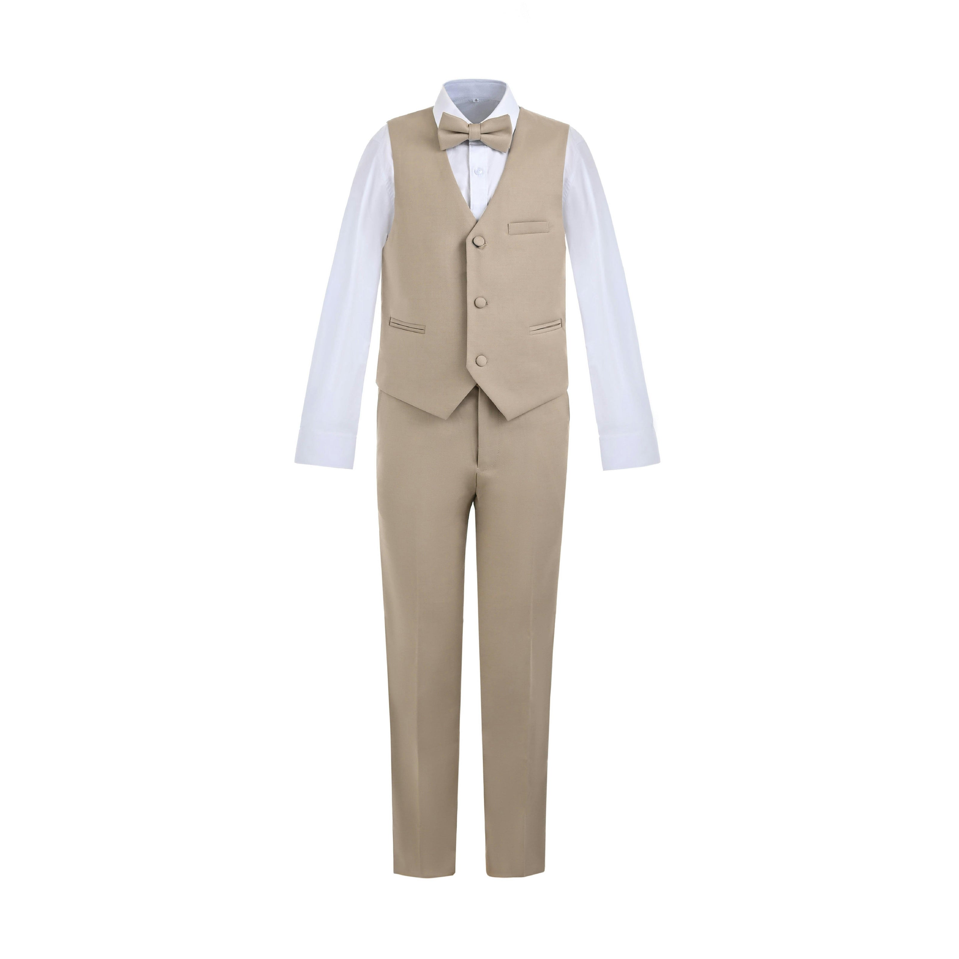 Beige Serge Formal Vest & Bow Tie Suit Set
