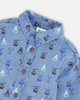 Printed Long Sleeve Button Front Chambray Shirt
