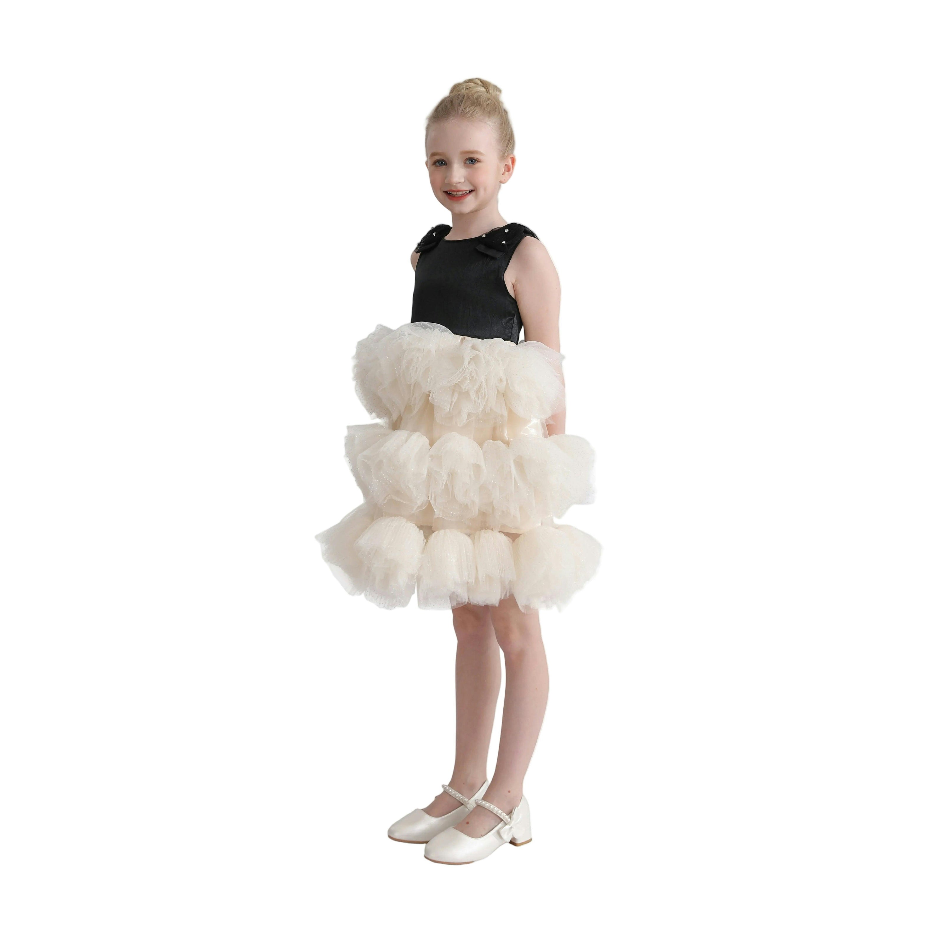 Black & Cream Celestine Ruffle Dress