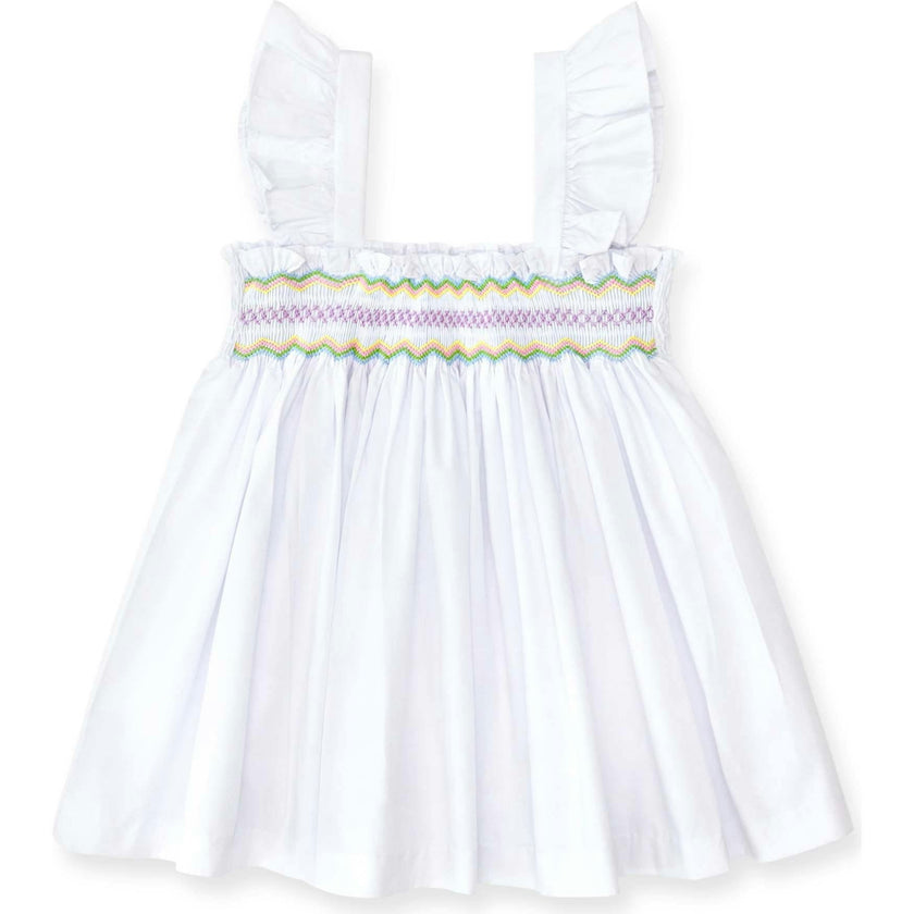 The Harper Set in Classic White with Rainbow Smocking