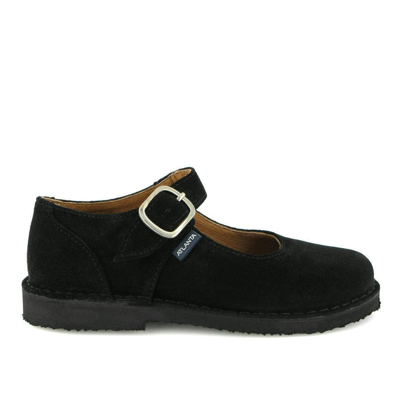 Suede Leather Mary Jane Shoe, Black