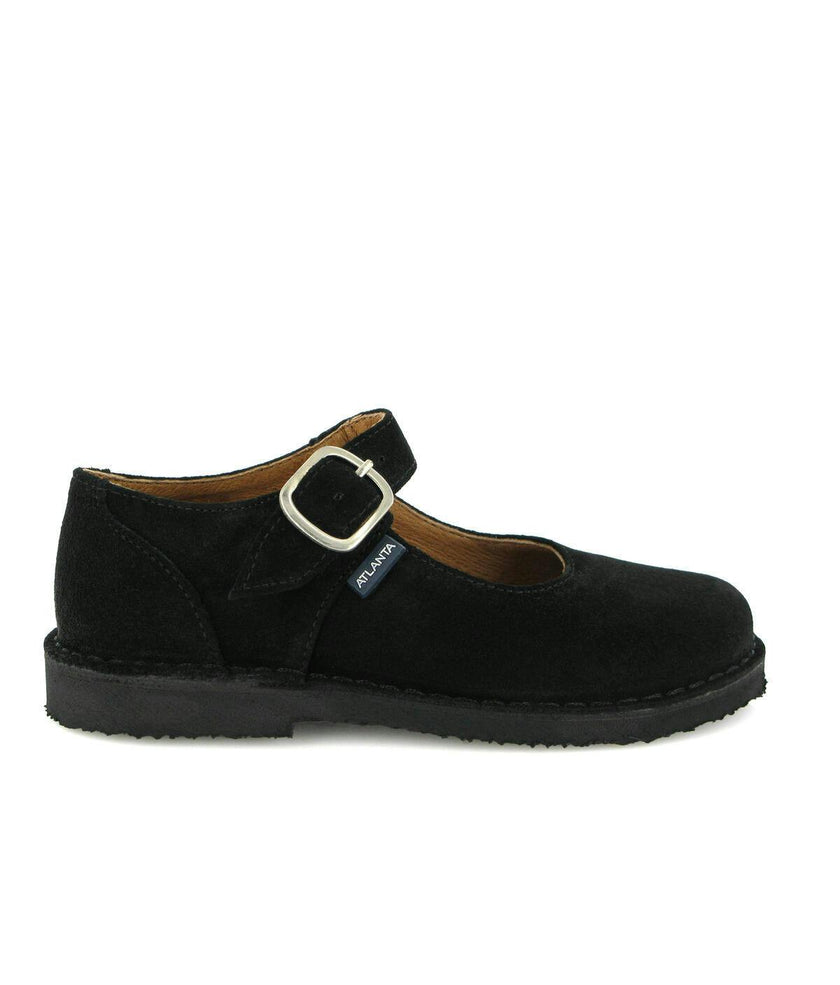 Suede Leather Mary Jane Shoe, Black
