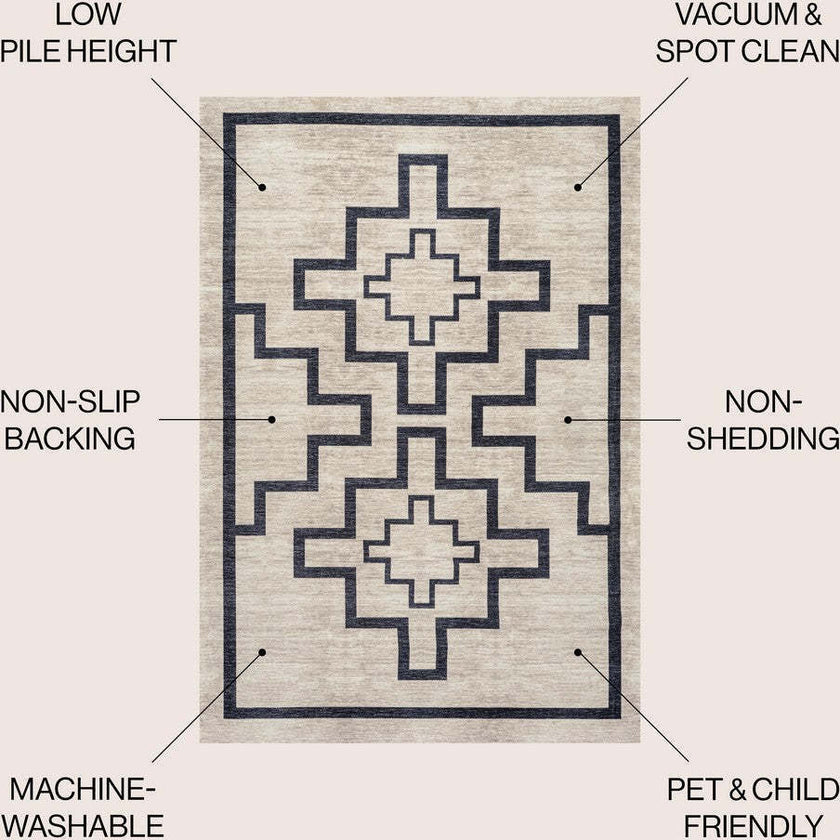 Ashkii Minimalist Medallion Machine-Washable Area Rug, White