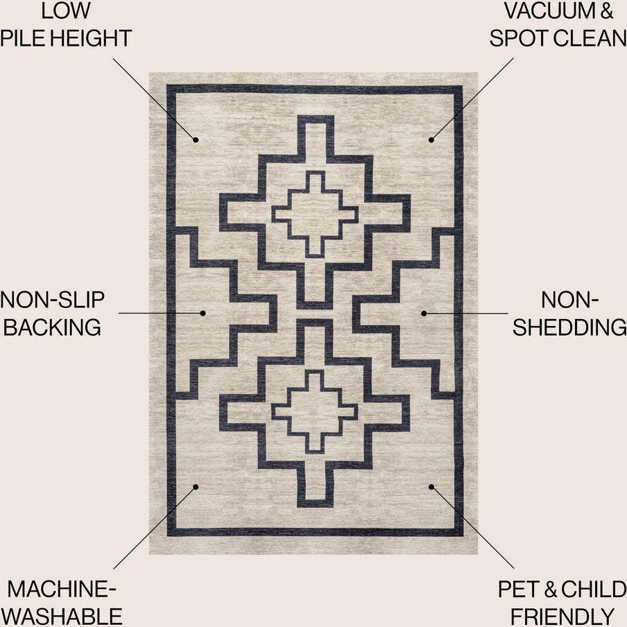 Ashkii Minimalist Medallion Machine-Washable Area Rug, White
