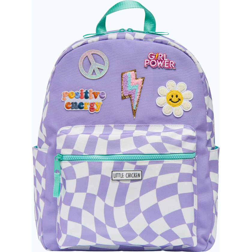 Checkered Pattern Backpack With Patches