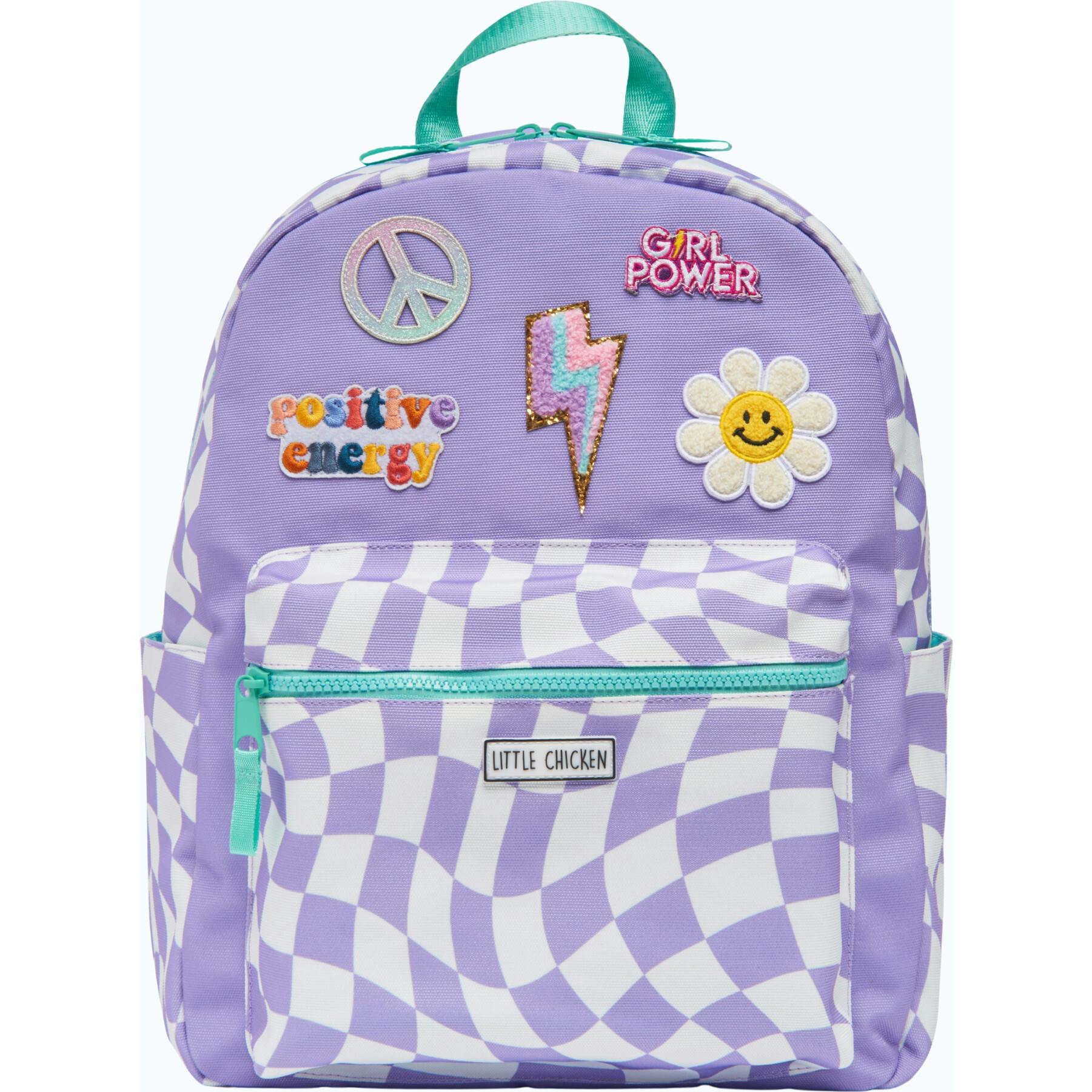 Checkered Pattern Backpack With Patches