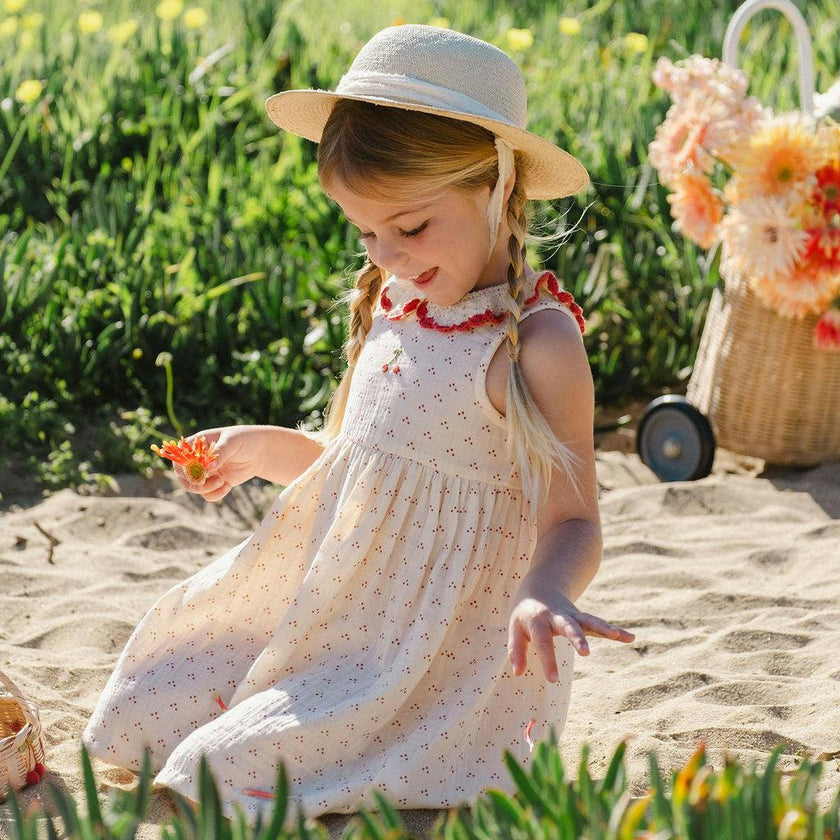 Crochet Collar Dress in Red Dot/Cherry