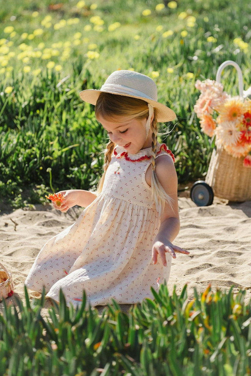 Crochet Collar Dress in Red Dot/Cherry