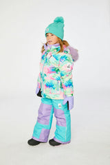 Two Piece Play Snowsuit Multicolored With A Diamond Pattern With Turquoise And Purple Pants