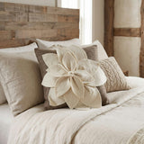Hand Felted Wool Pillow - 3D Flower Cream Gray - 20"