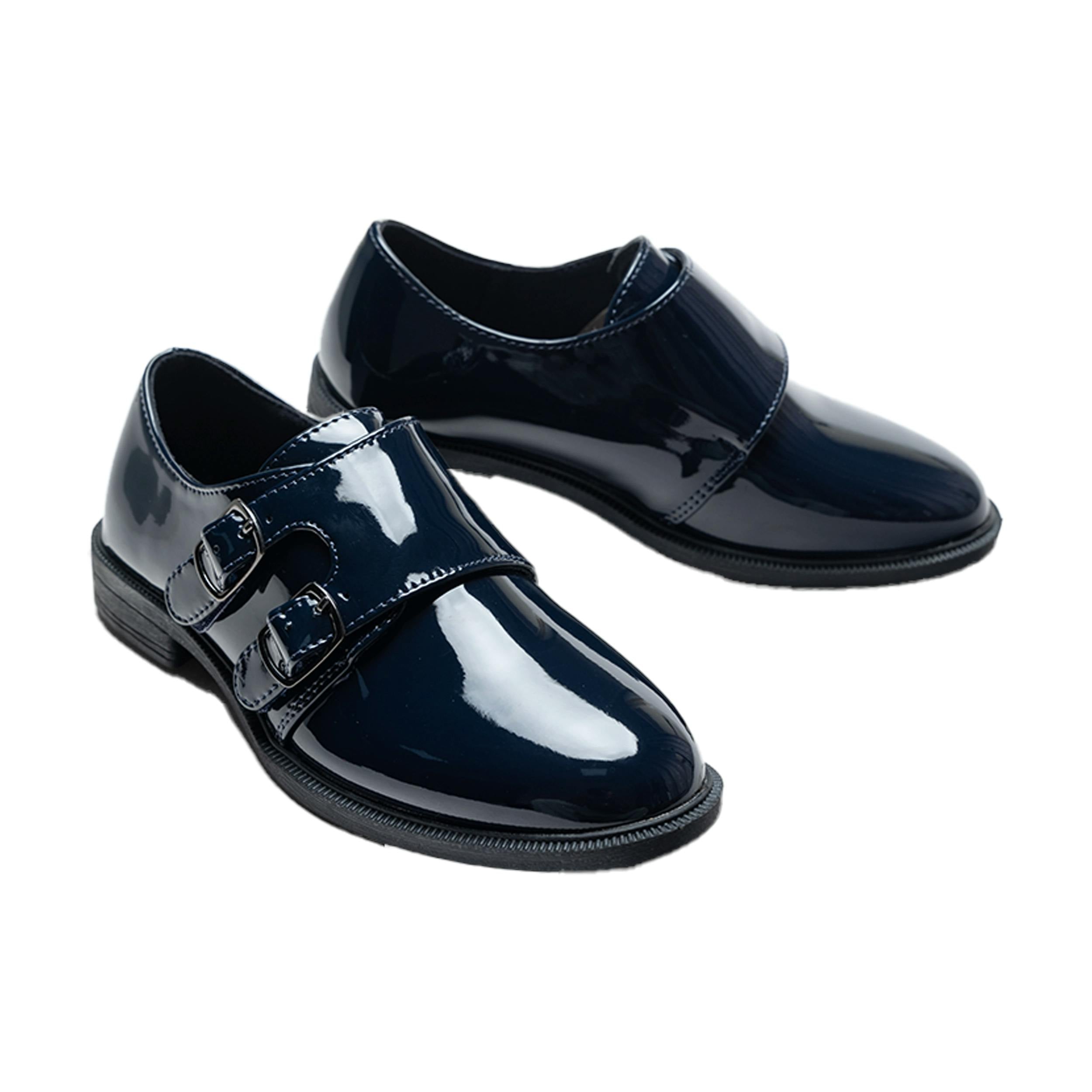 Navy Patent Buckle Dress Shoes