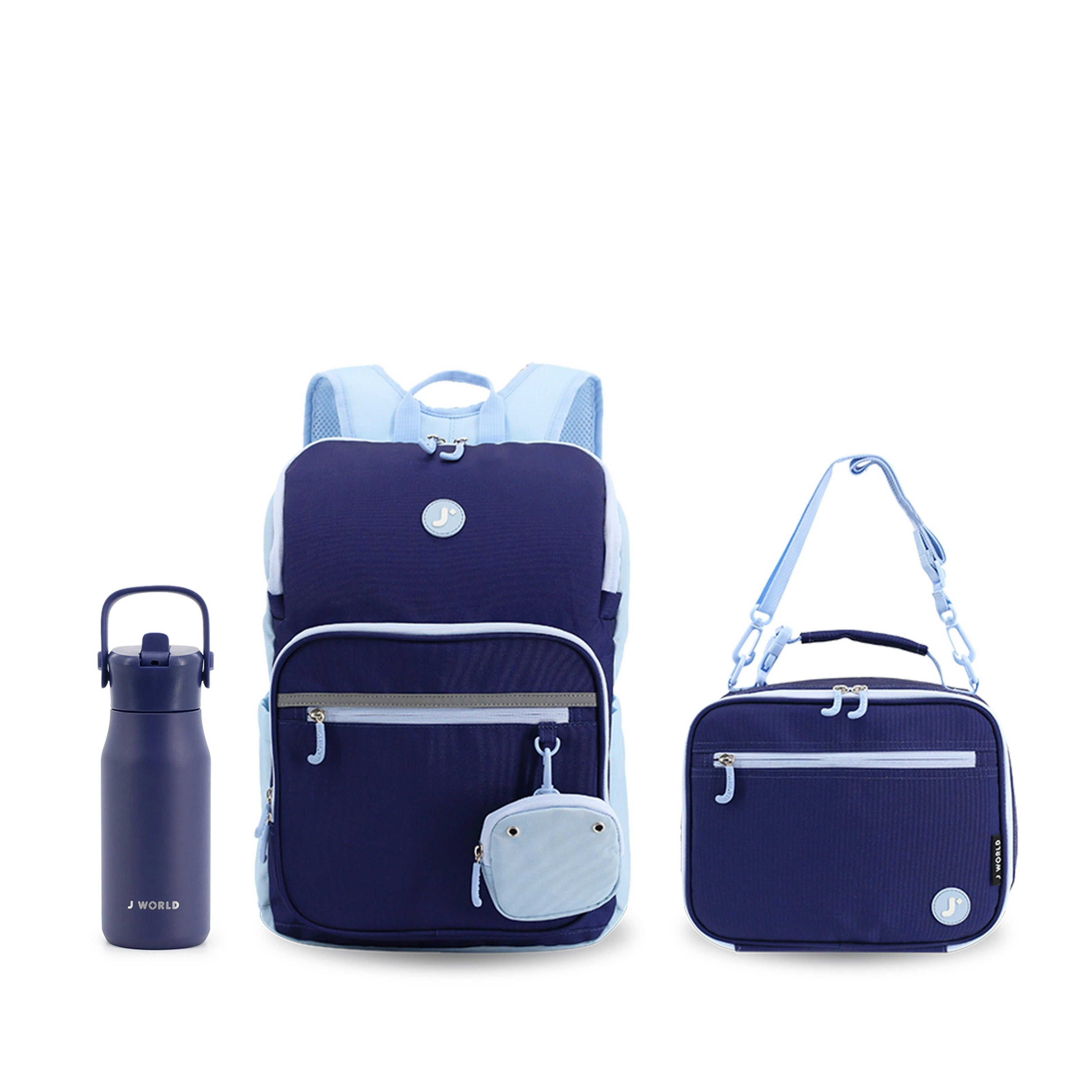 Junior Backpack with Lunch Box and 14oz Water Bottle For School in Navy