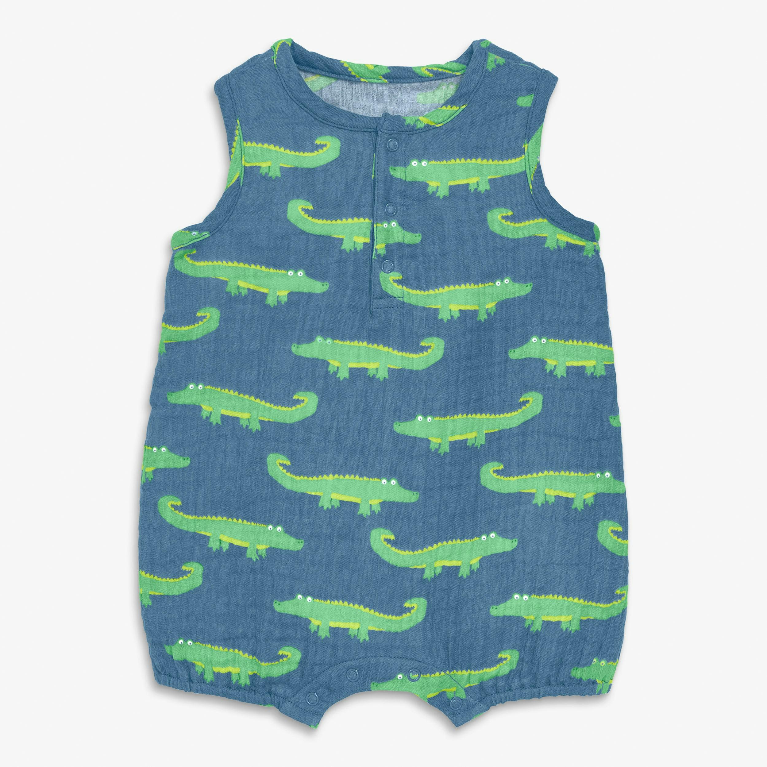 Baby cotton gauze bubble shortie in gator pals