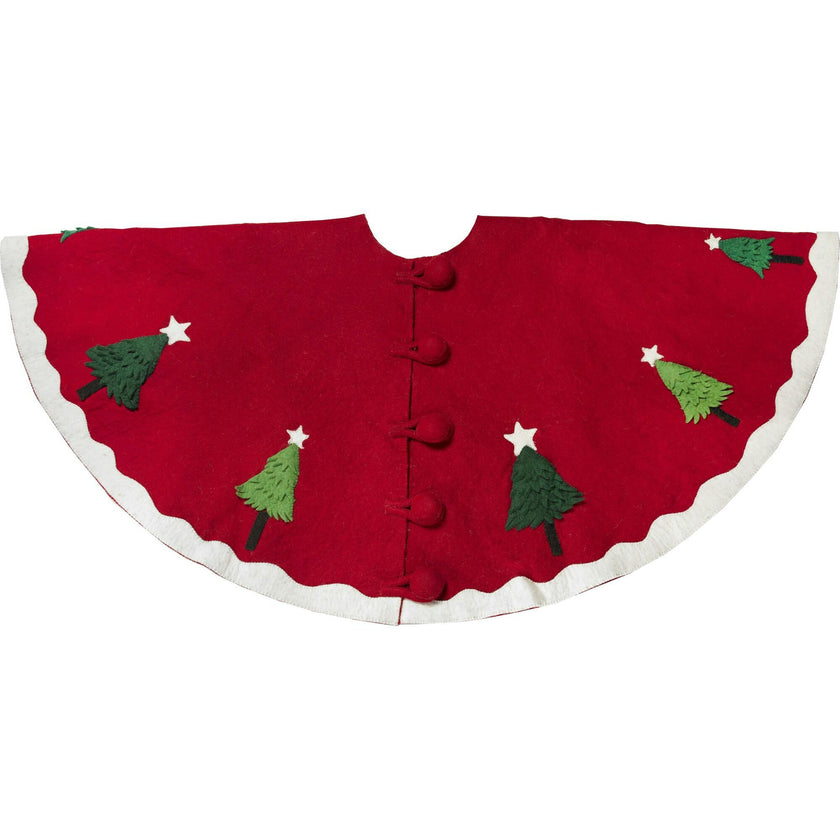 Handmade Christmas Tree Skirt Felt - Trees Red - 60" Arcadia Home