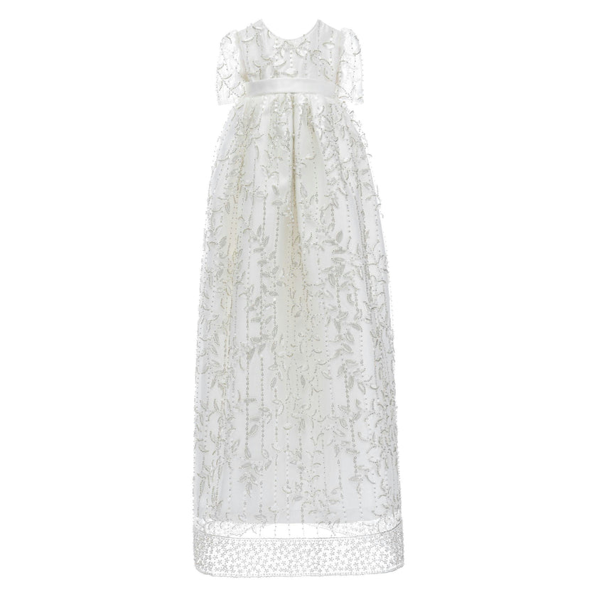 White Embroidered Christening Dress & Bonnet Set