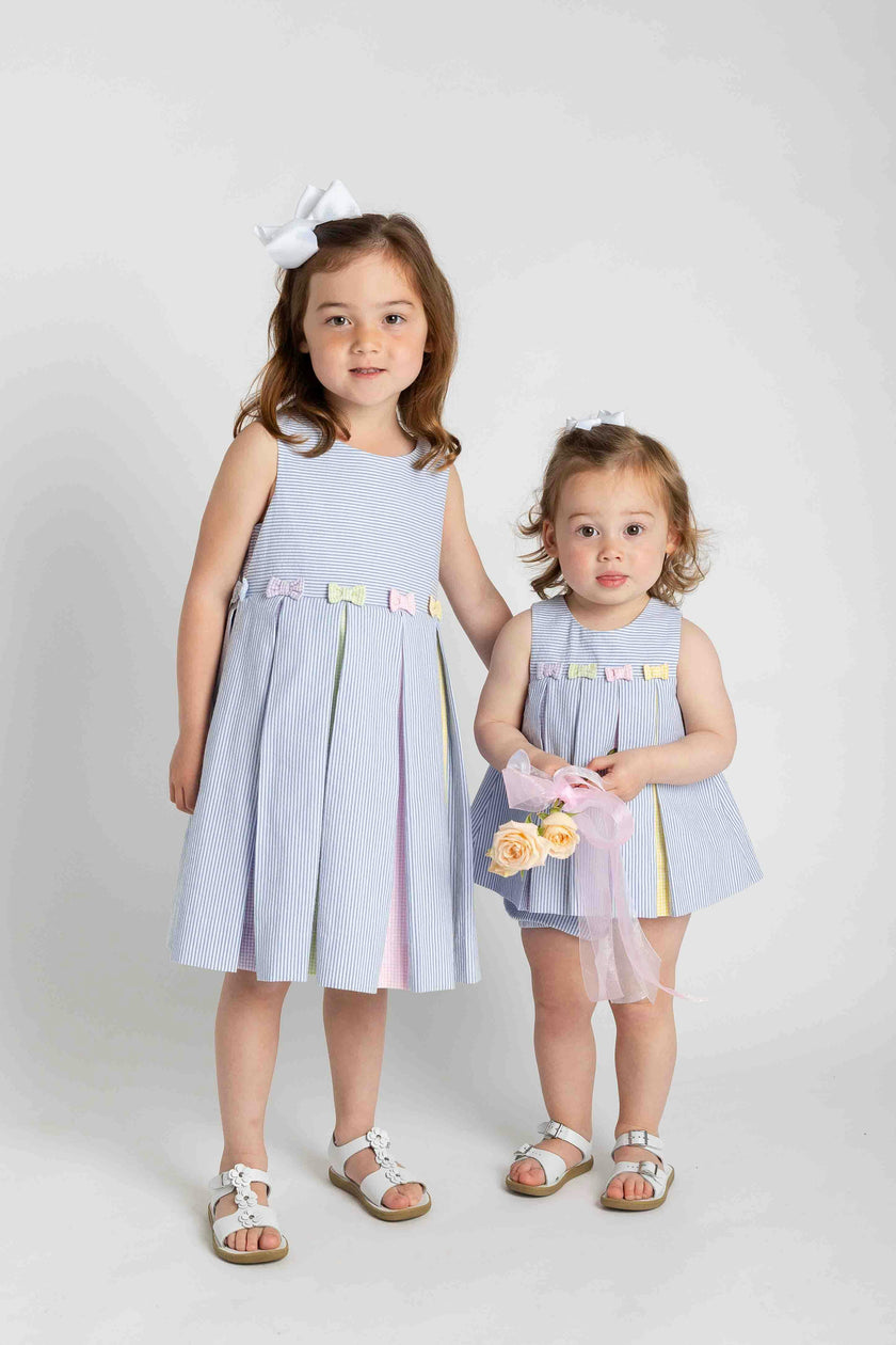 Multicolor Seersucker Pleated Dress