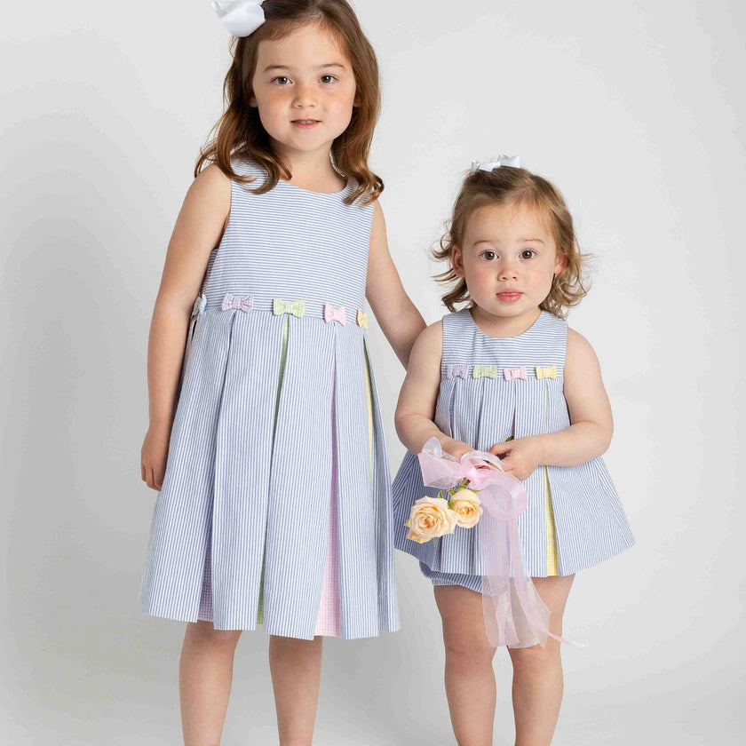 Multicolor Seersucker Dress & Bloomer