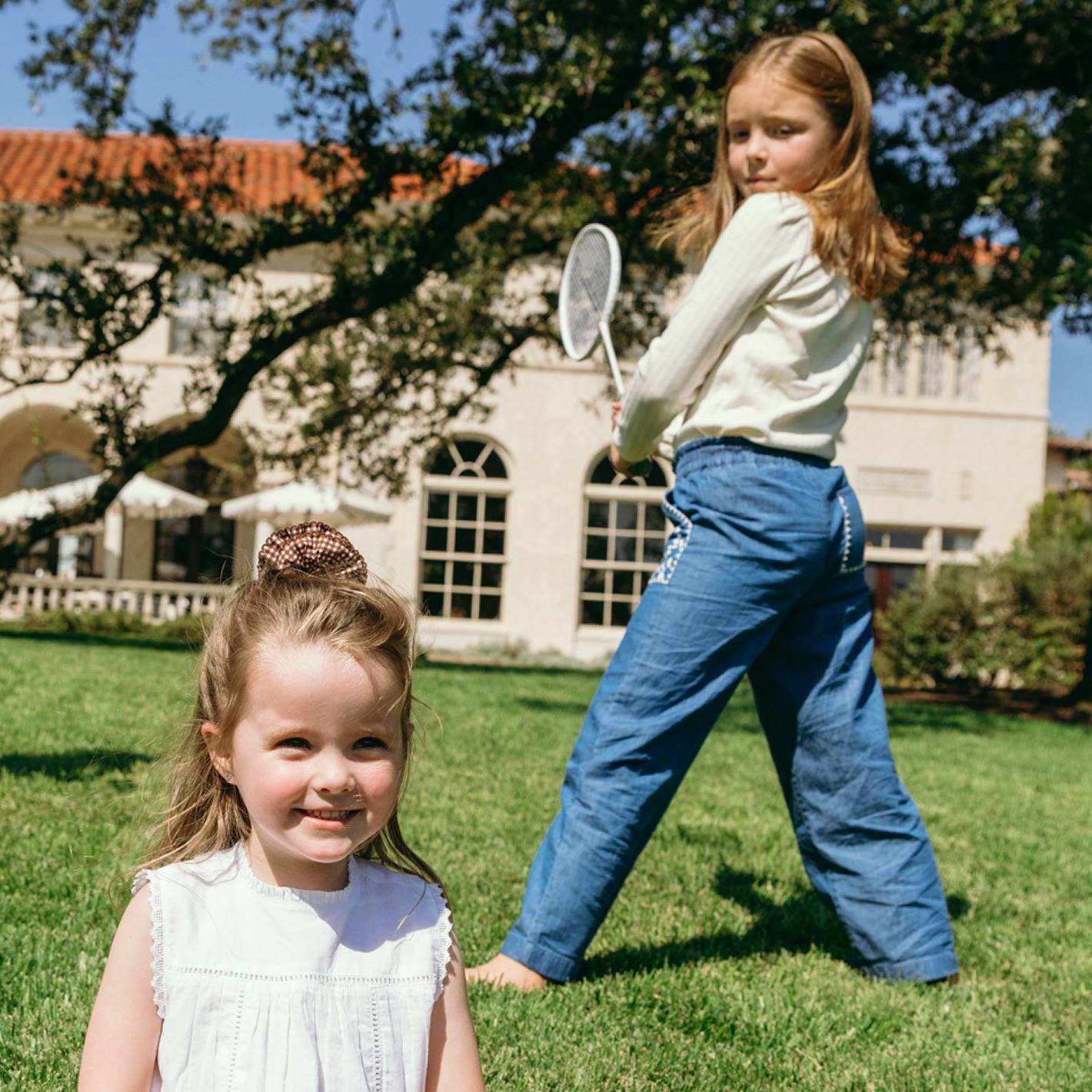 girls chambray embroidered pant