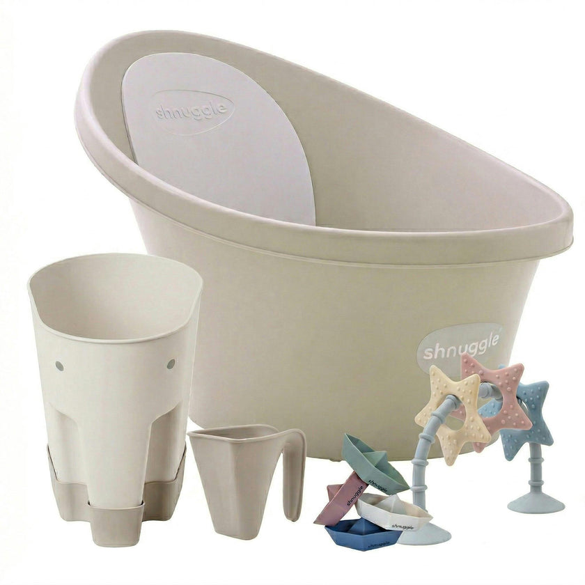 Shnuggle Newborn Bundle: Baby Bath & Accessories Bundle - 5-Piece Set | Cozy Support, Easy Cleanup & Sensory Fun