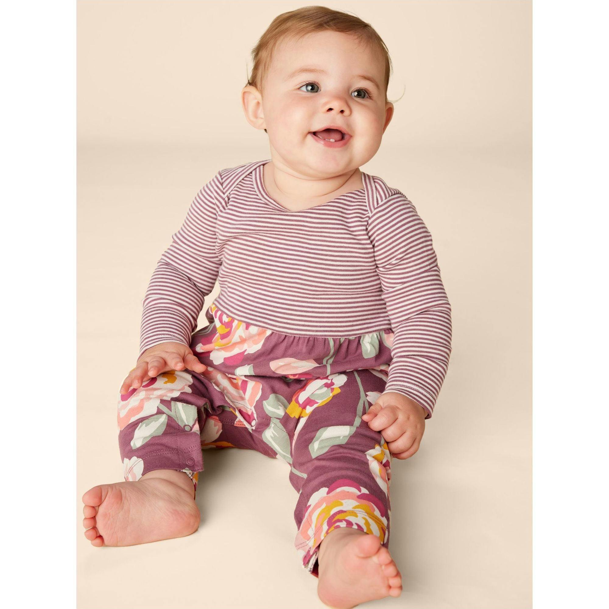 Babys Mix Print Envelope Neck Long Sleeve Romper, Multi