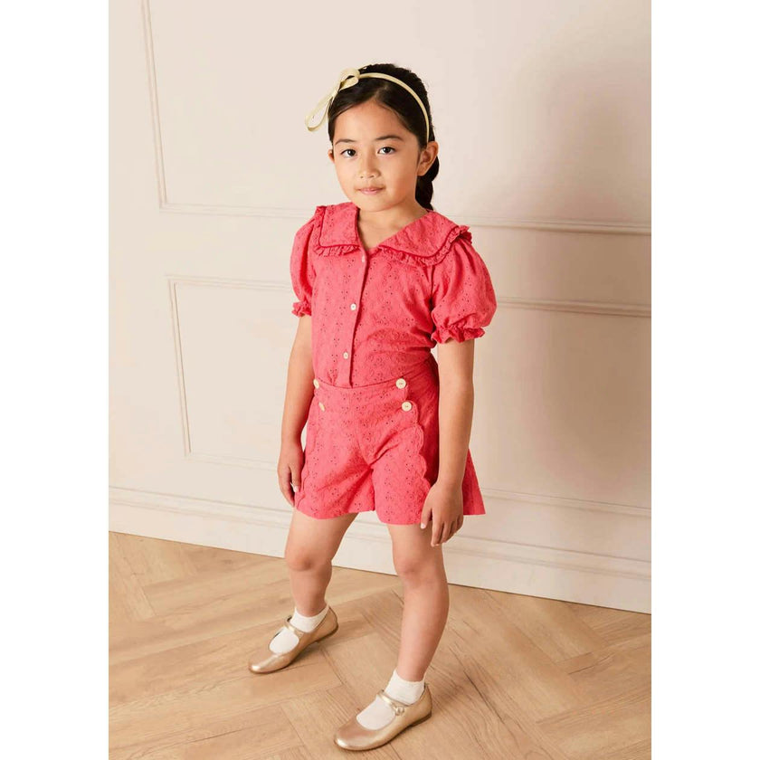 Broderie Anglaise Mariner Collar Blouse in Strawberry (4-12yrs)