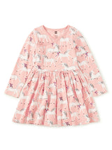 Long Sleeve Wrap Neck Dress, Royal Meadow Unicorns