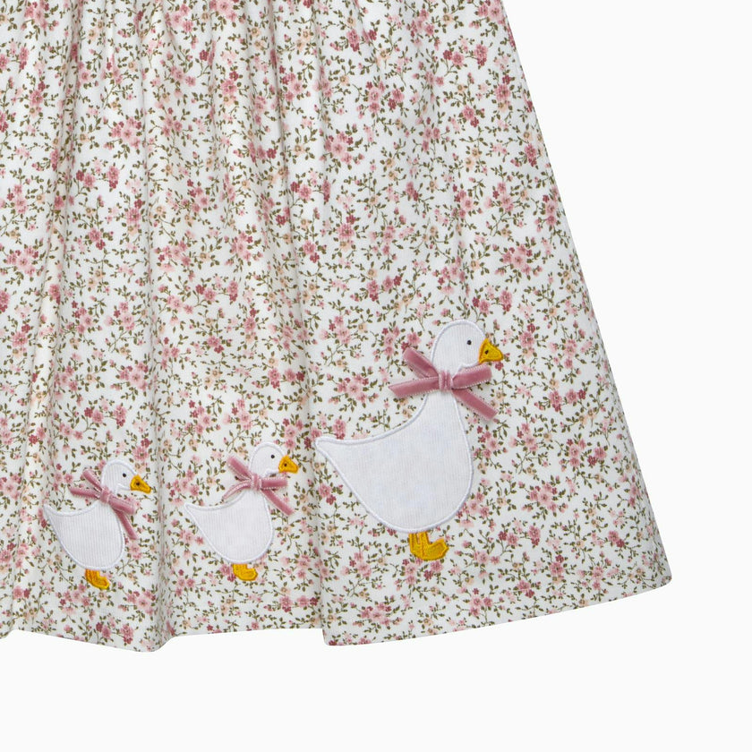 Baby Cord Ditsy Floral Duck Pinafore in Pink