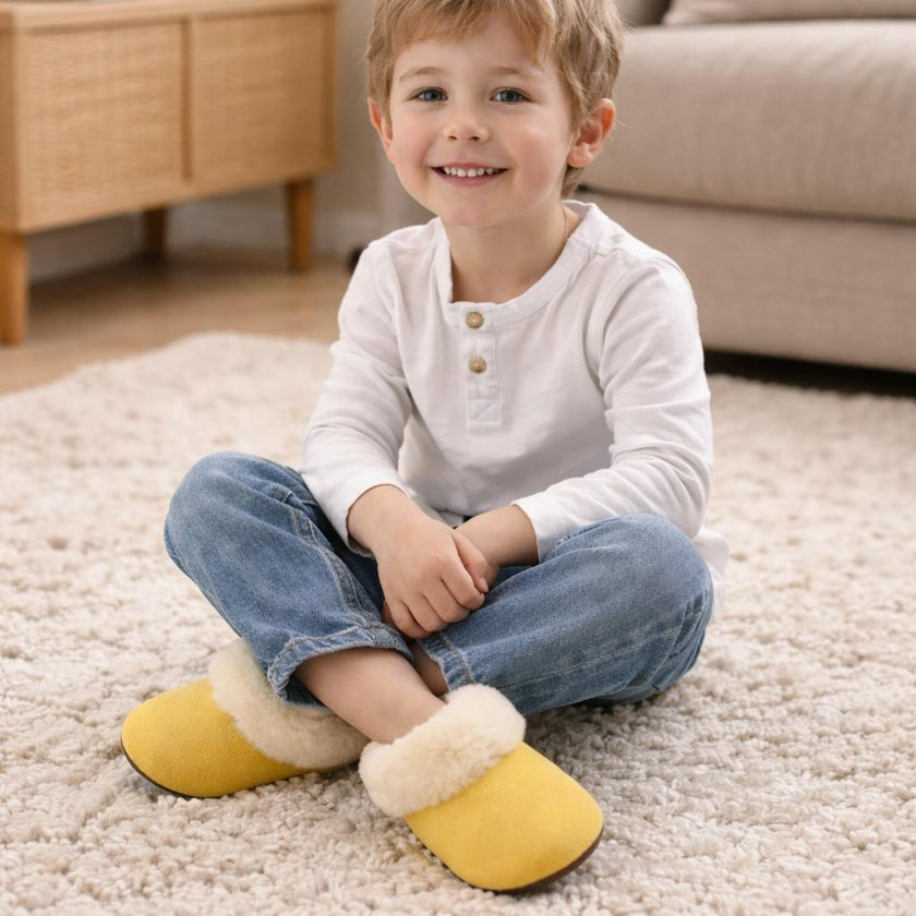 Alpaca Fur Baby and Kids Booties Slippers in Golden Honey