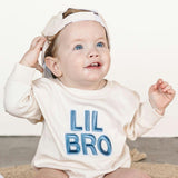 Lil Bro Embroidered Patch Long Sleeve Romper - Natural