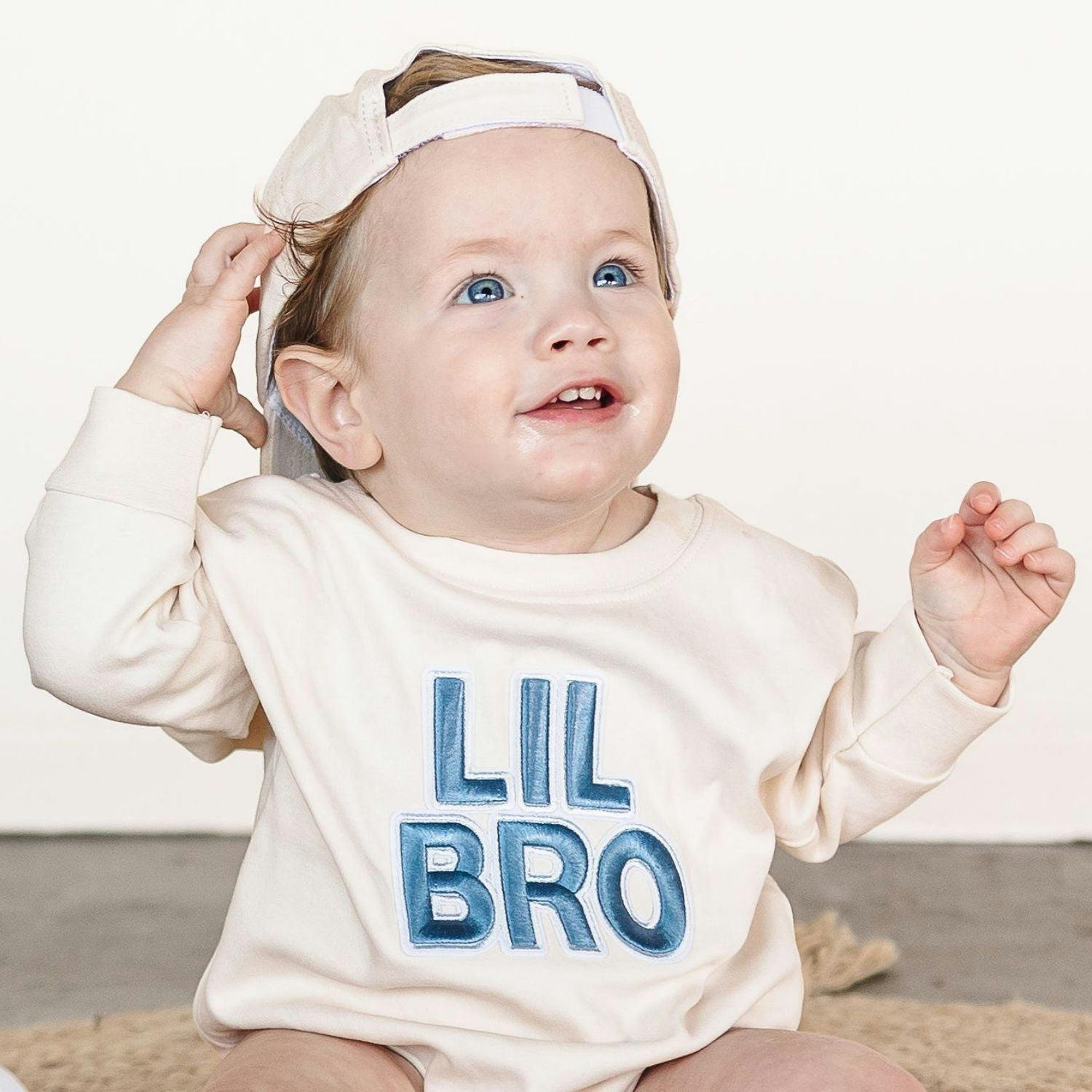 Lil Bro Embroidered Patch Long Sleeve Romper - Natural