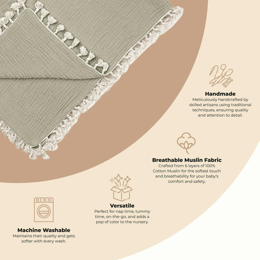 6-Layer Cotton Muslin Baby Blanket (Green Fern)