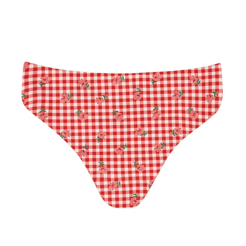 women's cranberry gingham mid rise bikini bottom