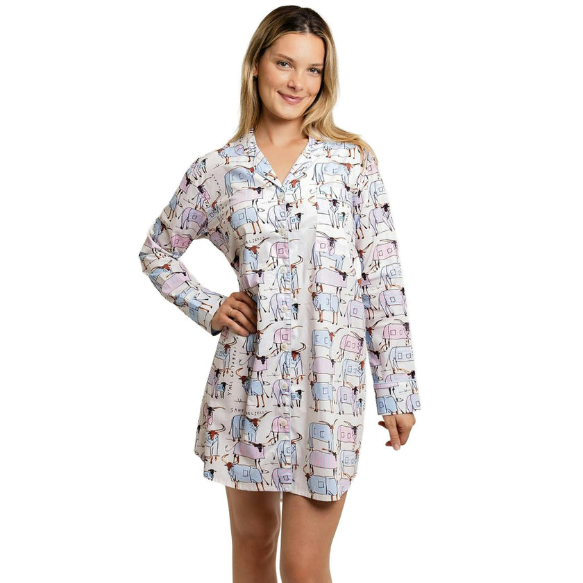 Women's Drawbertson Longhorns Night Shirt - Organic Cotton Poplin