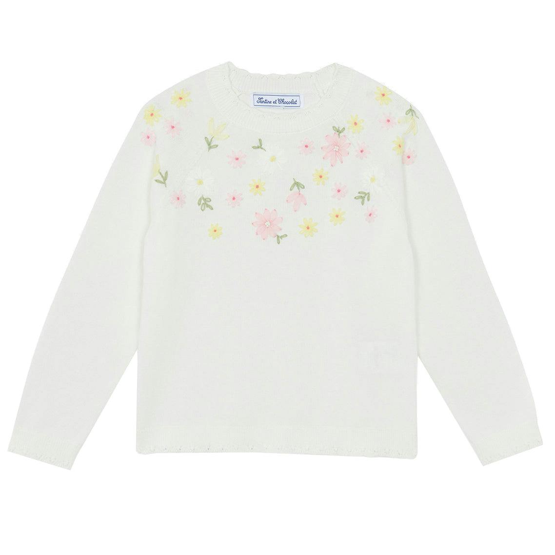TARTINE ET CHOCOLAT Embroidered Floral Sweater - Nacre