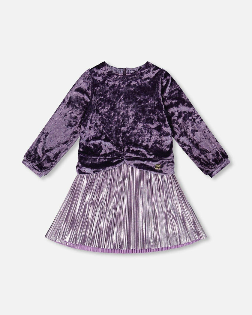 Long Sleeve Bi-Material Velour and Jersey Dress