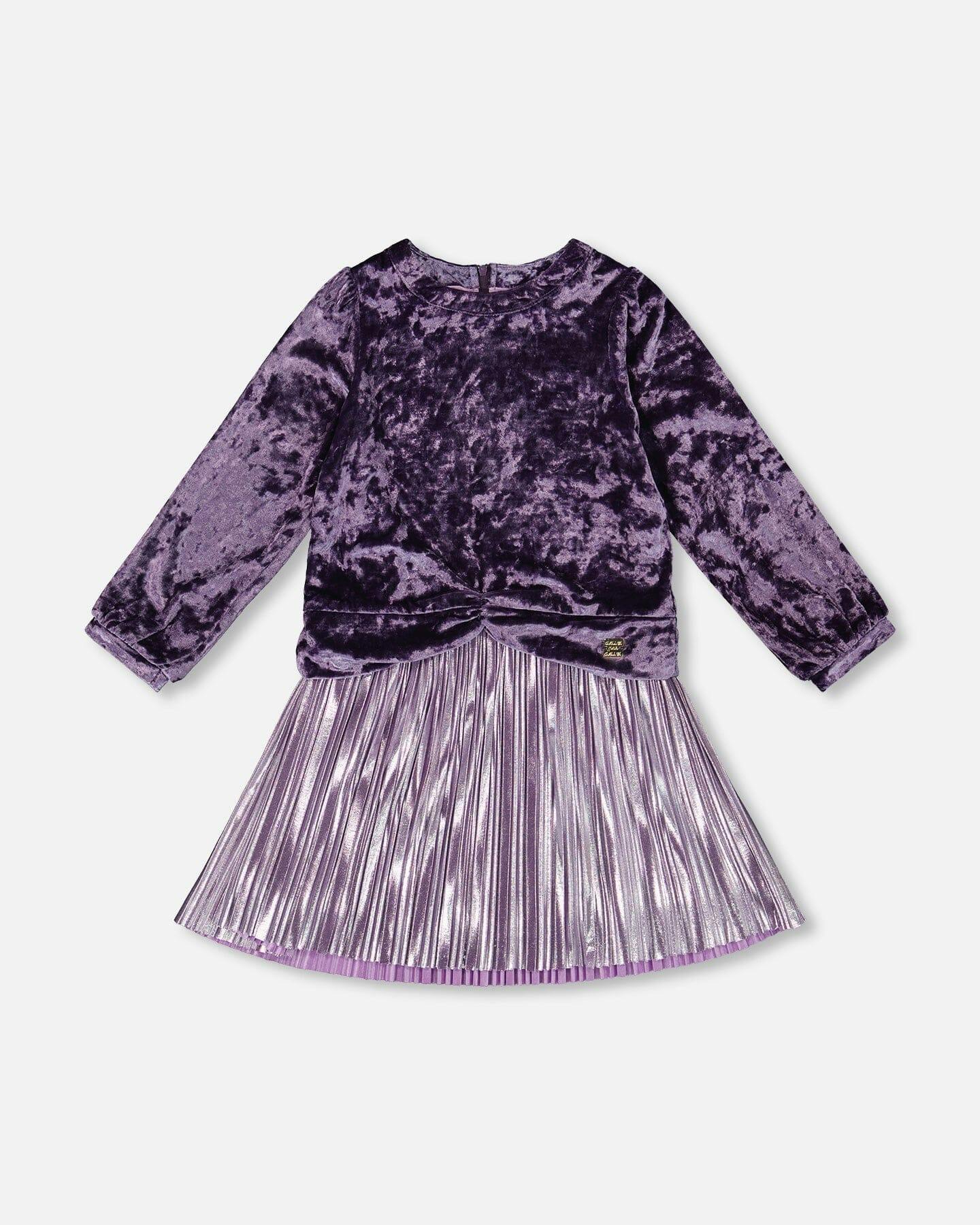 Long Sleeve Bi-Material Velour and Jersey Dress