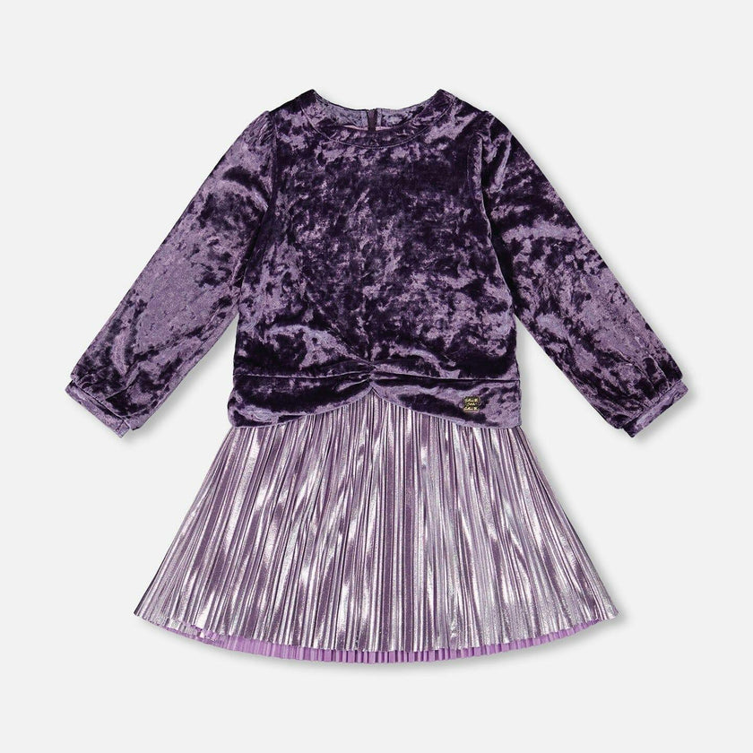 Long Sleeve Bi-Material Velour and Jersey Dress