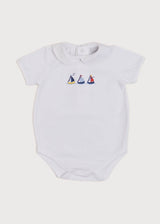 Embroidered Boat Motif Peter Pan Collar Bodysuit in White (1mth-3yrs)