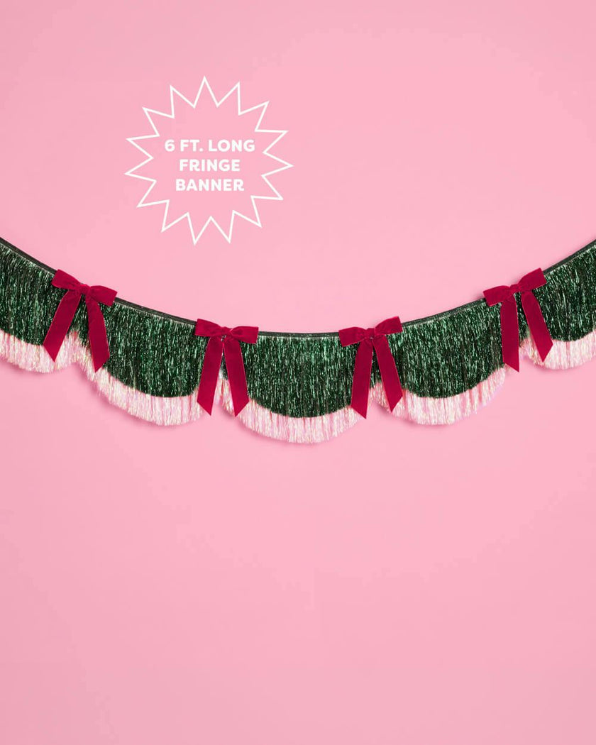 Christmas Bow Banner - fringe + velvet bows