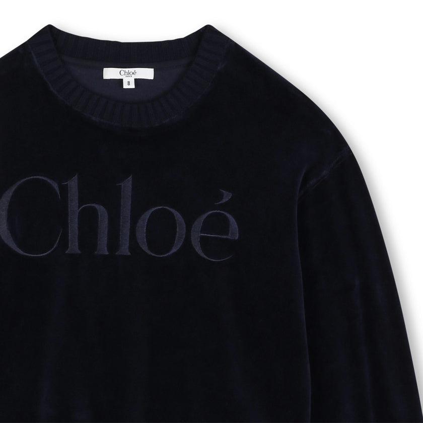 Navy Velvet Logo Sweatshirt