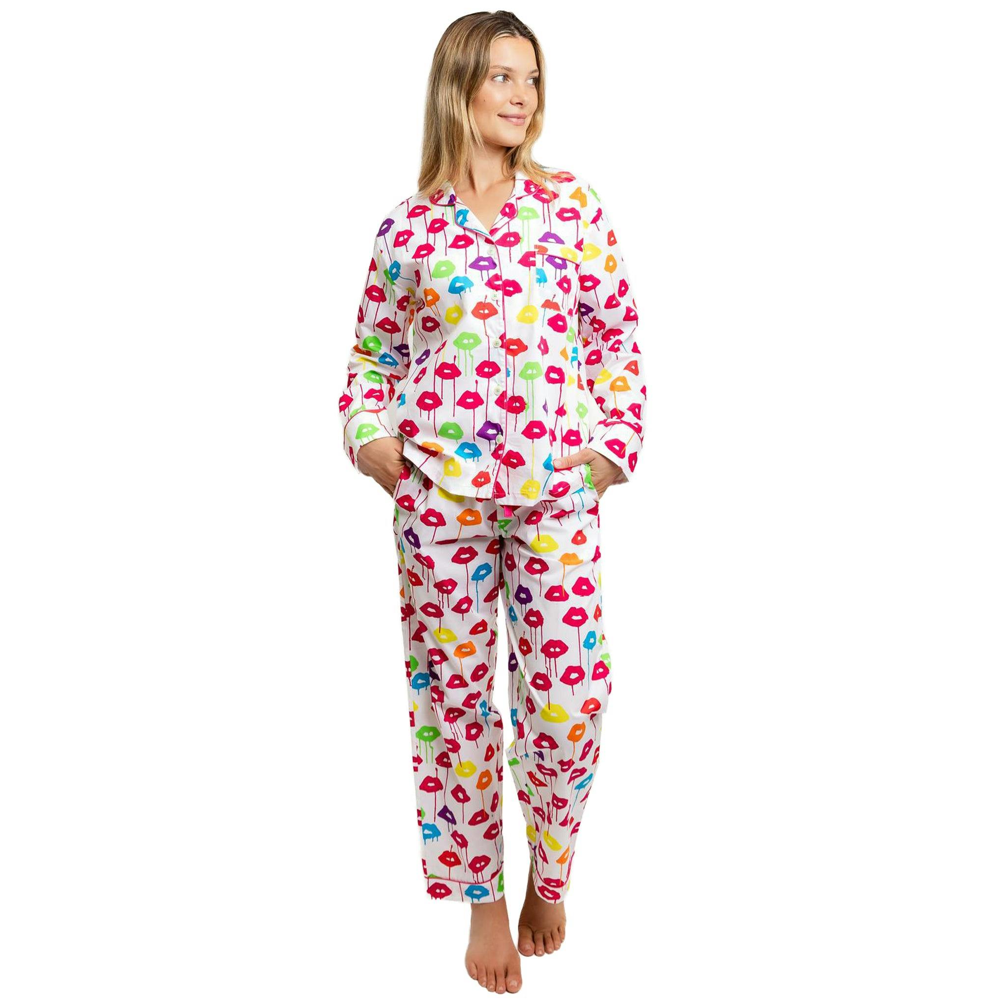 Women's Drawbertson Drippy Lips Long PJ Set - Organic Cotton Poplin